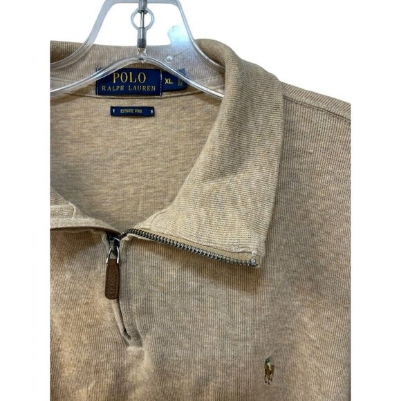 Polo Ralph Lauren Estate Ribbed Collared Polo Sweater 1/4 Zip Oatmeal Men’s XL - Picture 2 of 9